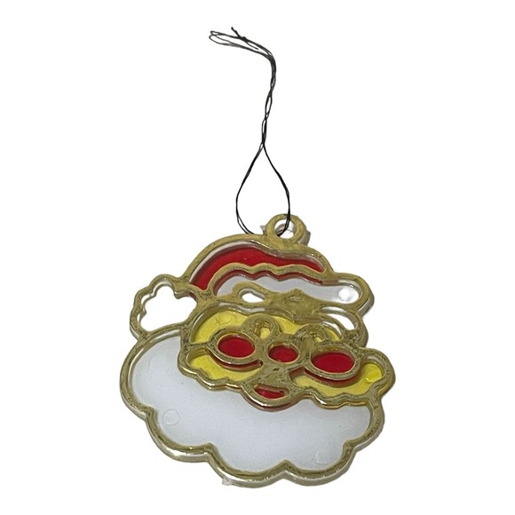 VTG STAINED GLASS STYLE SANTA CLAUS CHRISTMAS SUN CATCHER ORNAMENT - Picture 1 of 3